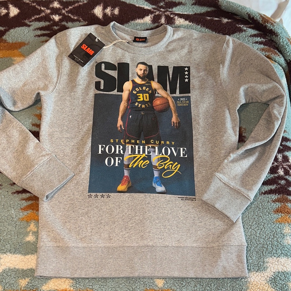 SLAM BASKETBALL STEPH CURRY WARRIORS SIZE LARGE GREY CREWNECK SWEATSHIRT